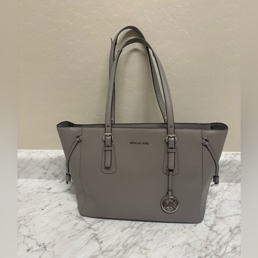 Michael Kors Gray Leather Tote with MK Charm